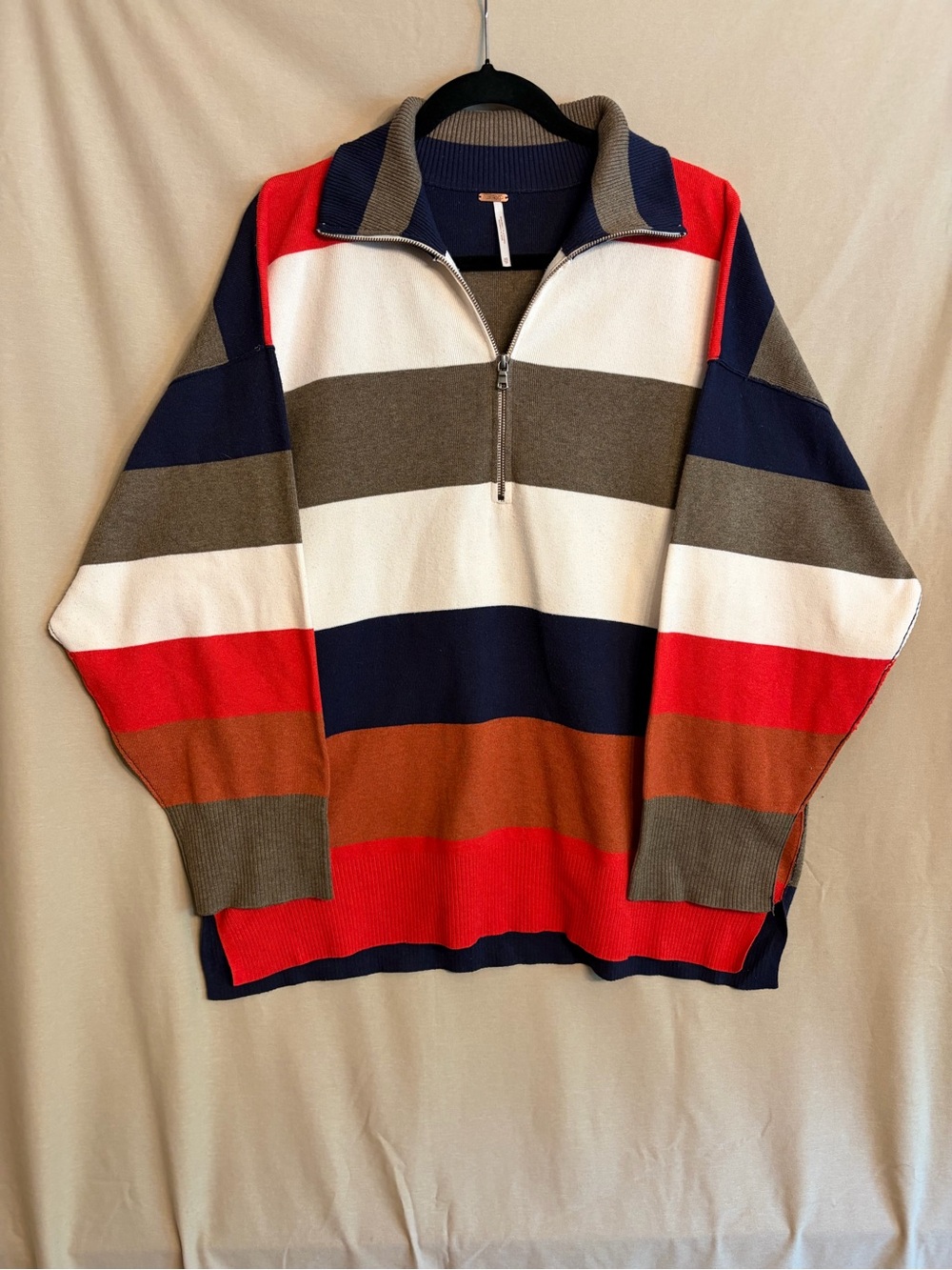 Free People Women’s Coastal Stripe Pullover Striped Half-Zip Sweater Set Sail